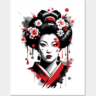 Japanese geisha girl street art style Posters and Art